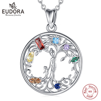 EUDORA 925 Sterling Silver mom baby Tree of Life Pendant Tree Leaf & Goddess Silver Necklace Vintage Fashion Jewelry for Women