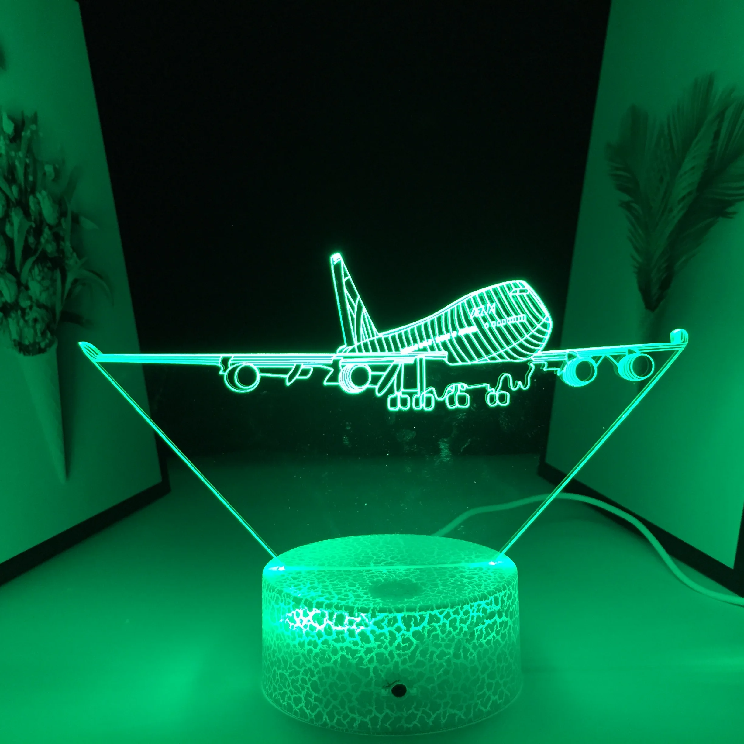 3D Air Plane Night Lamp for Kids, Neon LED Light, Decoração de Mesa, Carregamento USB, Controle Remoto, 7 Cores, Casa, Quarto