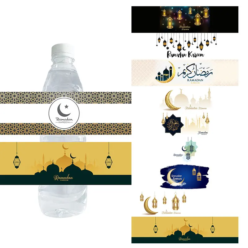 10pcs, Ramadan Mubarak Decor Bottle Wraps Kareem Adhesive Stickers Stripe Water Bottle Labels Muslim Company Home Decor