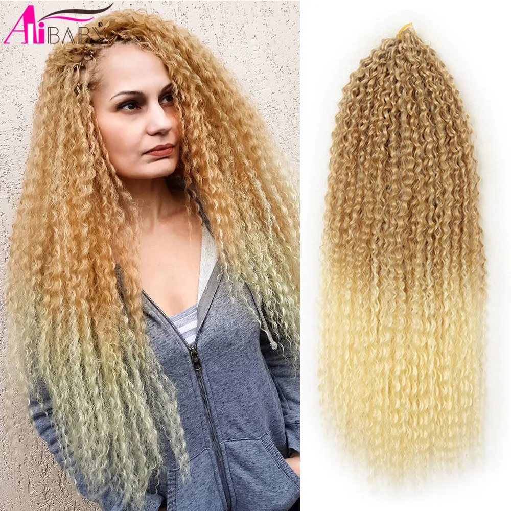 Alibaby-Extensões De Cabelo Sintético Afro Kinky Para Mulheres Negras, Ombre Suave, Trança De Crochê, Cabelo Encaracolado, Yaki, 20"