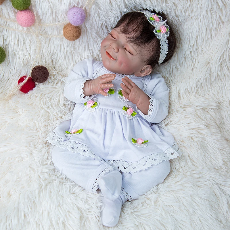 

48cm Reborn Girl Smiling Reborn Baby Dolls Lifelike Cloth Body Fiber Hair Bonecas Toys Kid Children's Day Christmas Gift