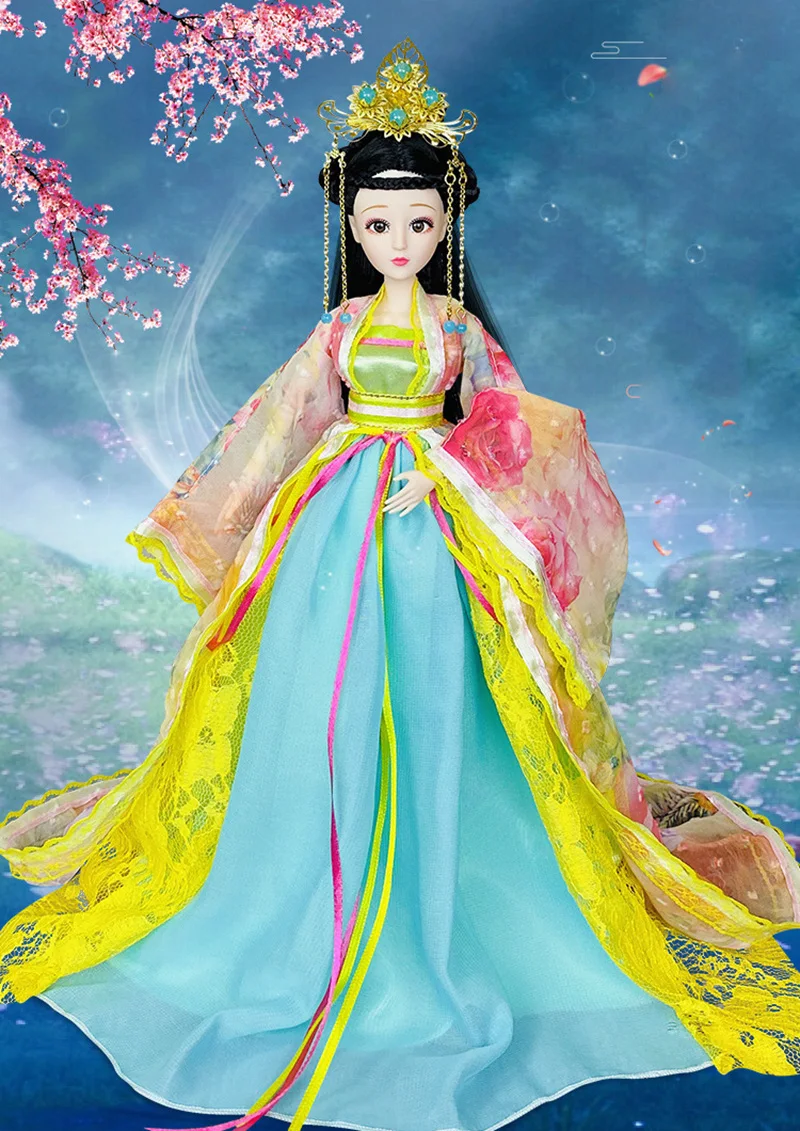 1/6 Scale 30cm Ancient Costume Hanfu Dress Long Hair Fairy Princess Barbi Doll Joints Body Model Toy Gift For Girl C1240