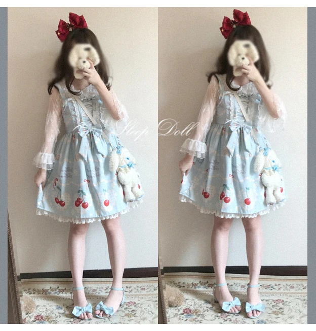 Lolita-vestido vintage de encaje con lazo para niña, ropa de princesa para fiesta de té, dulce estampado victoriano, kawaii, gótico, lolita, con tirantes