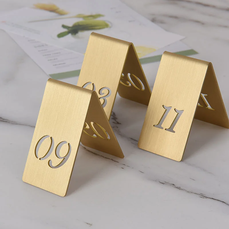 2022 Copper Brass Table Numbers Restaurant Bar Table Decor Party Baby Shower Wedding Table Number Seat Card Direction Sign Metal