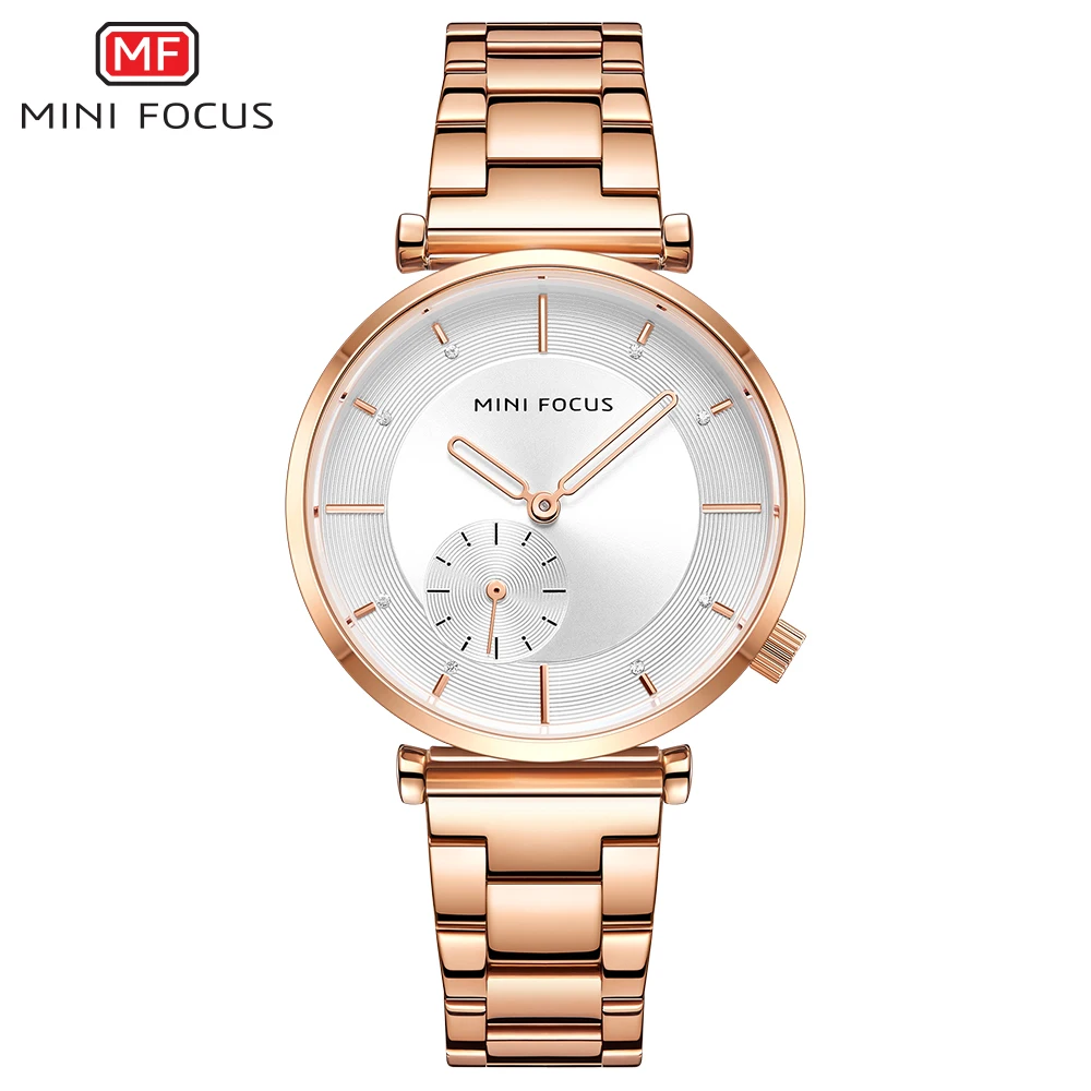 MINI FOCUS Fashion Rose Gold Watches Women Luxury Steel Waterproof Wristwatch Lady Top Brand Watch Woman Relogios Femininos 0333