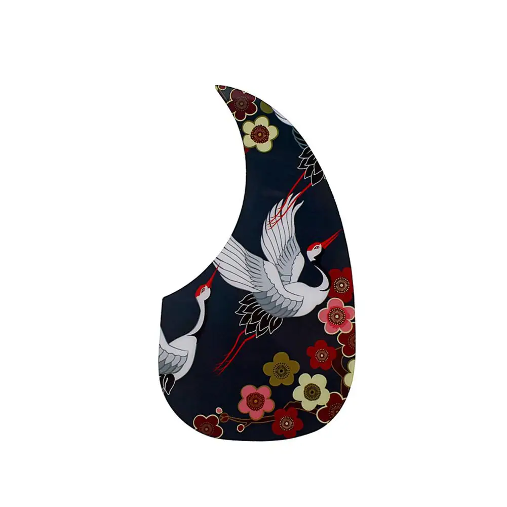 Universal Folk Acoustic Guitar Pickguard PVC Plastic Comma Pick Guard Sticker with 2-Crane Pattern Guitar Decoration Accessories