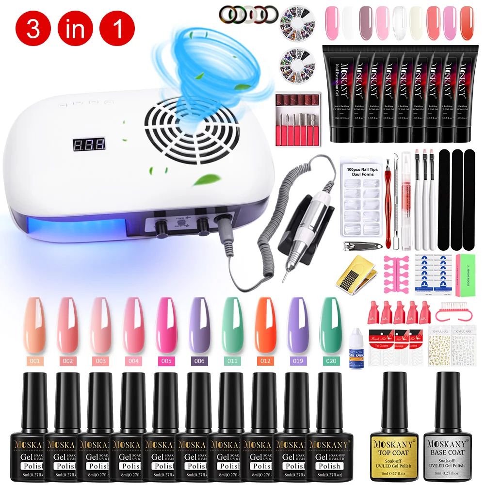 MOSKANY Nail Set With Full-featured 140W Manicure Machine With Poly Nail Gel 10 Color Nail Polish A Full Set Of Nail Tools