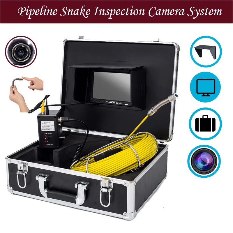 

7inch Monitor Endoscope Pipeline Inspection System 20-50m 17mm Waterproof Industrial Sewer Camera DVR Recorder With 8GB Card