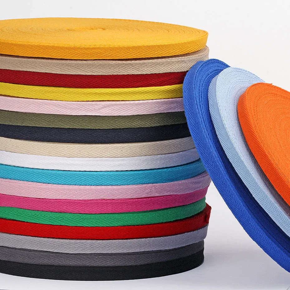 50 Yards 38 Colors 10mm Cotton Herringbone Twill Ribbon Trimming Bias Binding Tape Bag Clothing Handmade Garment Sewing