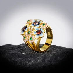 High Quality Small Fresh Flower Red/Green Zircon Ring For Women Wedding Party Engagement Jewelry Gift