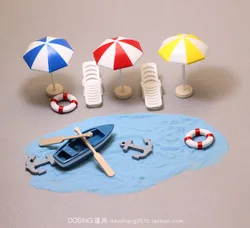 Miniature Simulation Model Cute Beachside beach Figurine small boat sun umbrella anchor doll Action Figures Kids Toys Home Decor