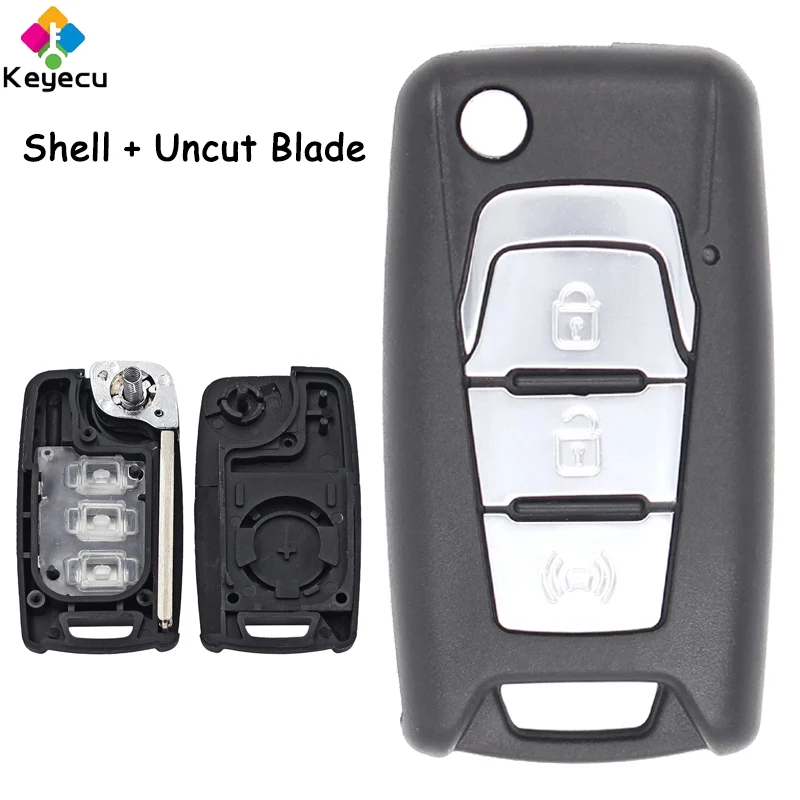 

KEYECU Folding Flip Remote Car Key Shell Case With 3 Buttons Uncut Blade - FOB for SsangYong Korando New Actyon C200 2016 2017