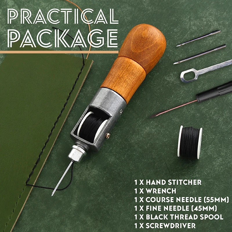 Wood Handle Leather Sewing Awl Kit Hand Stitcher Professional Handmade Leather Sewing Machine Lock Stitching Tool Kit TP