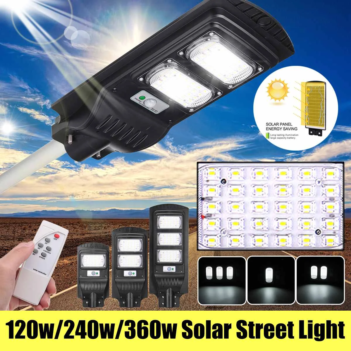 120W/240W/360W Waterproof Solar Wall Lamp Motion Sensor Lights for Entrance /Garden/Parking/Street Light/Garden Security Light