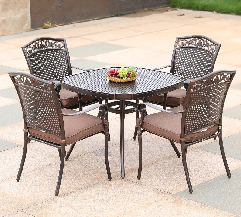 Garden Furniture Modern Cast Aluminum Frame  Durable Outdoor Dining BBQ Table Set ADT222