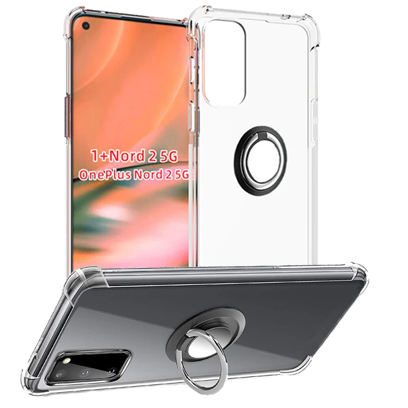 Metal Ring Holder Case One Plus Nord 2 Silicon Cover Clear Case Oneplus 9 Pro 8 T Nord Shockproof Cases One plus Nord 3 Case