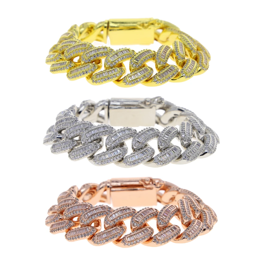 New Arrived 18mm Width Hip Hop Full Iced Out Fashion Cubic Zircon Bling CZ Miami Cuban Link Chain Bracelets Jewelry For Men