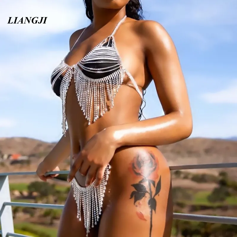Bikini Crystal Bra Chain Sexy Strap Rhinestone Thong Suit Body Fringed Bra Lumbar Abdominal Chain портупея bijoux de corps y2k