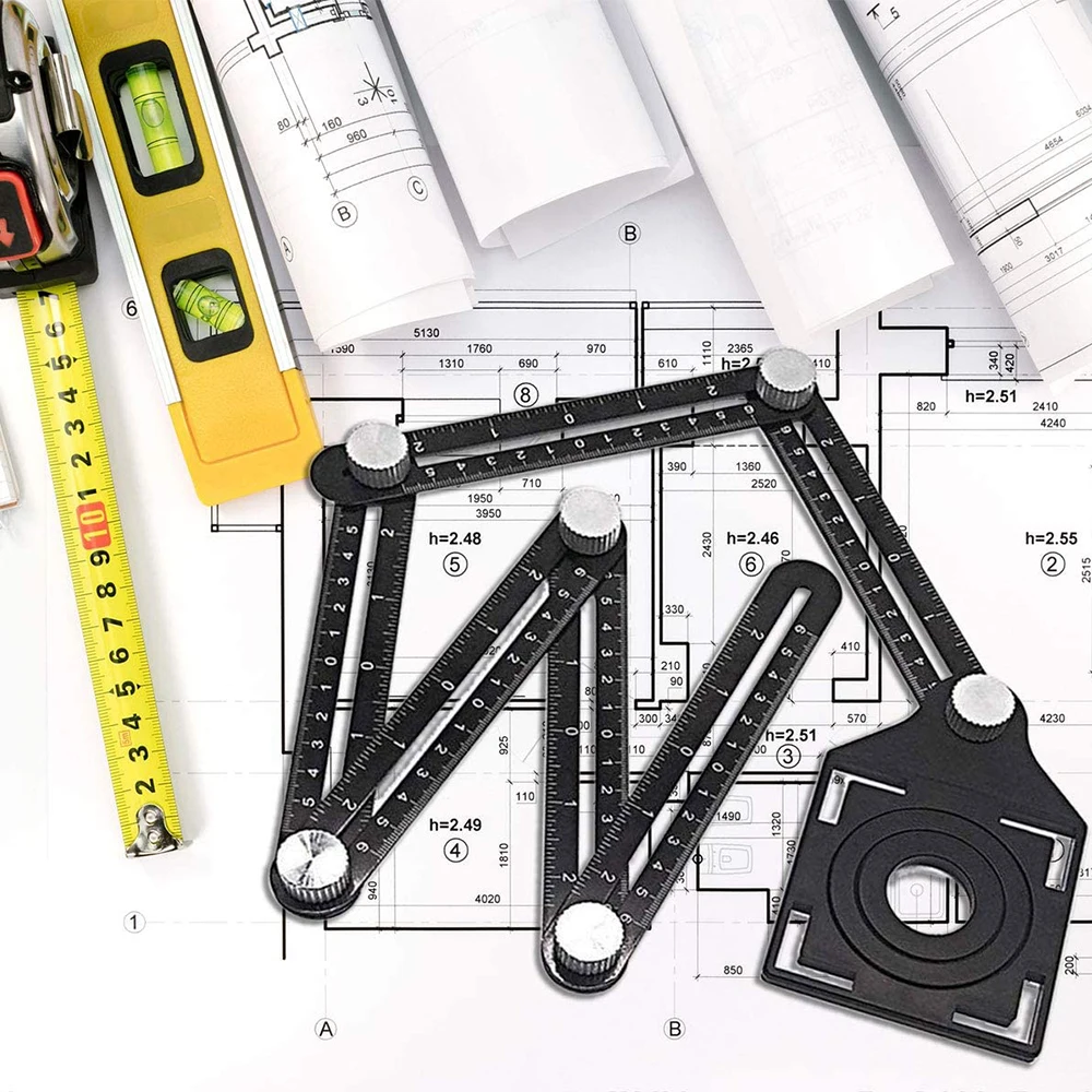 Six-Sided Fold Aluminum Alloy Ruler Mechanism Slides With Hole Locator Tile Positioning Measuring Instrument Template Angle Tool