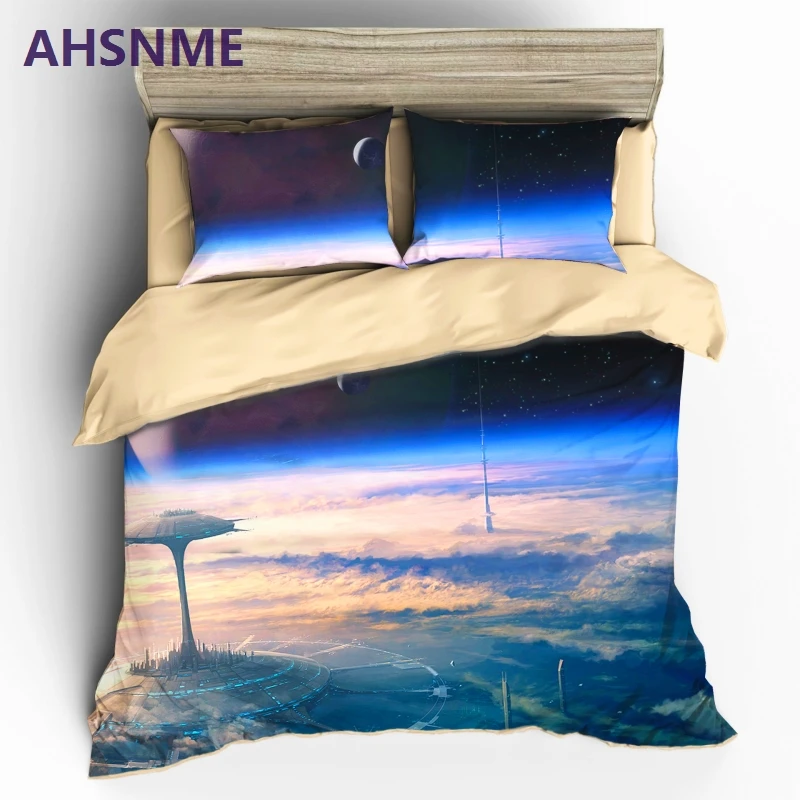 

AHSNME View the Earth at high altitude Duvet Cover Set Sci-Fi City Scene Bedding Set Breathable 3d Bedclothes Europe AU US Size