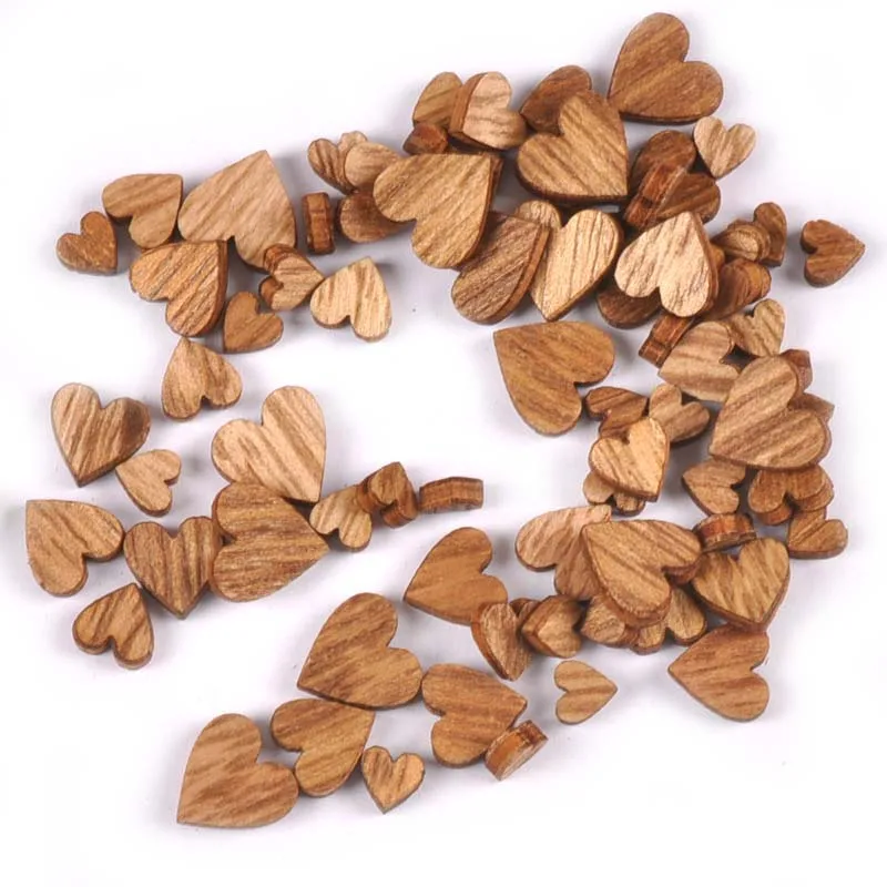 Mixed Size 100Pcs Heart Wood Decoration DIY Scrapbooking Art Wood Crafts Wedding Handicraft Accessories Party Decor 6-12mm m2217