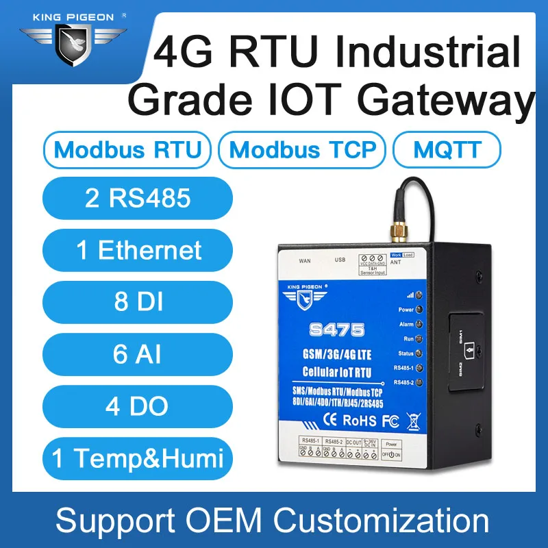 Imagem -03 - Ethernet Celular Iot Rtu Aquisição de Dados Sistema de Monitoramento Suporte Duplo Cartão Sim Rs485 Servidor Serial Modbus Mestre Escravo S475