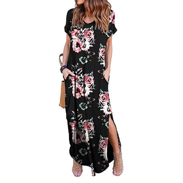 Vestido largo de manga corta para mujer, traje Sexy informal, bohemio, Floral, talla grande 5X, Verano