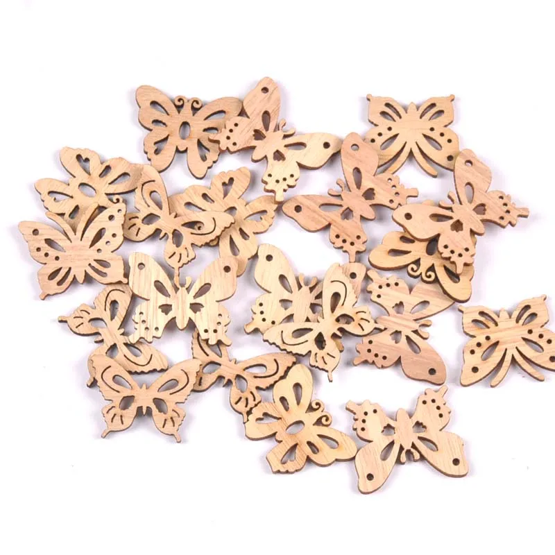 25pcs Natural Wooden Scrapbooking Art Craft for Halloween/Leaf/Flower Embellishments Handmade Home Decoration 20-30mm mt2731