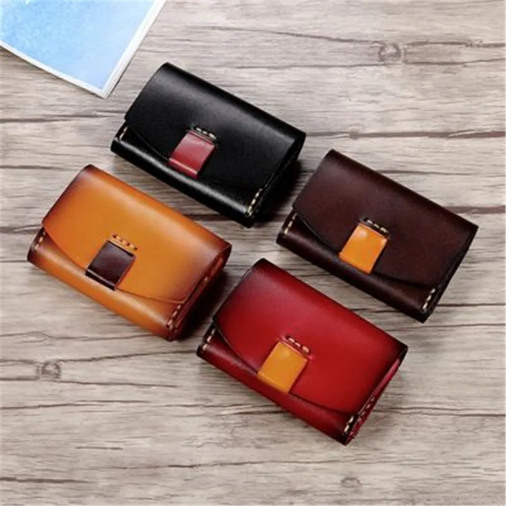 Fashion Vegetable Tanned Leather Wallet Handmade Customized Coin Purse Large Capacity Card Package Purse Bag Wallet Hasp Purse