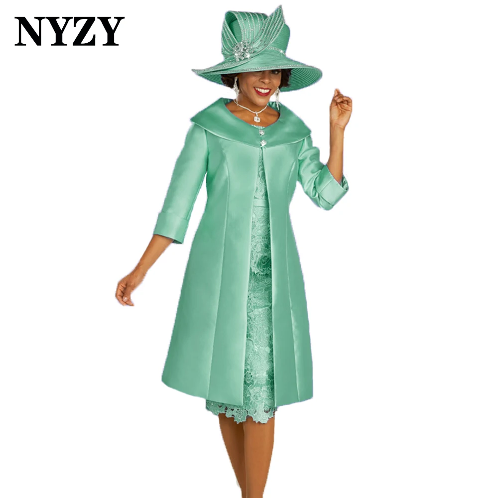 NYZY M336 Customized Elegant 2 Piece Aqua Green Mother of the Bride Lace Dresses Wedding Party Gown Church Suits 2025