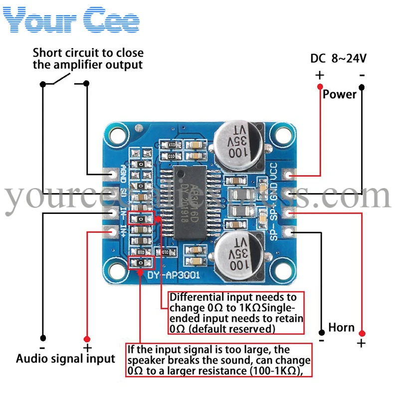 5pcs/1pc DY-AP3001 10W/20W/30W Class D DC Digital Power Amplifier Board Module High Power Mono 12V 24V PWM Modulation