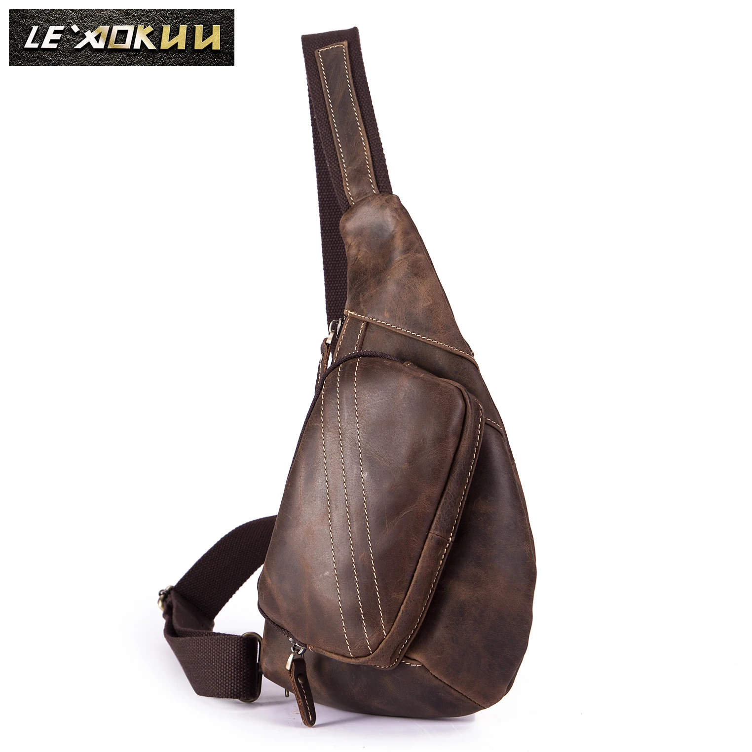 Men Original Leather Casual Fashion Chest Sling Bag 8