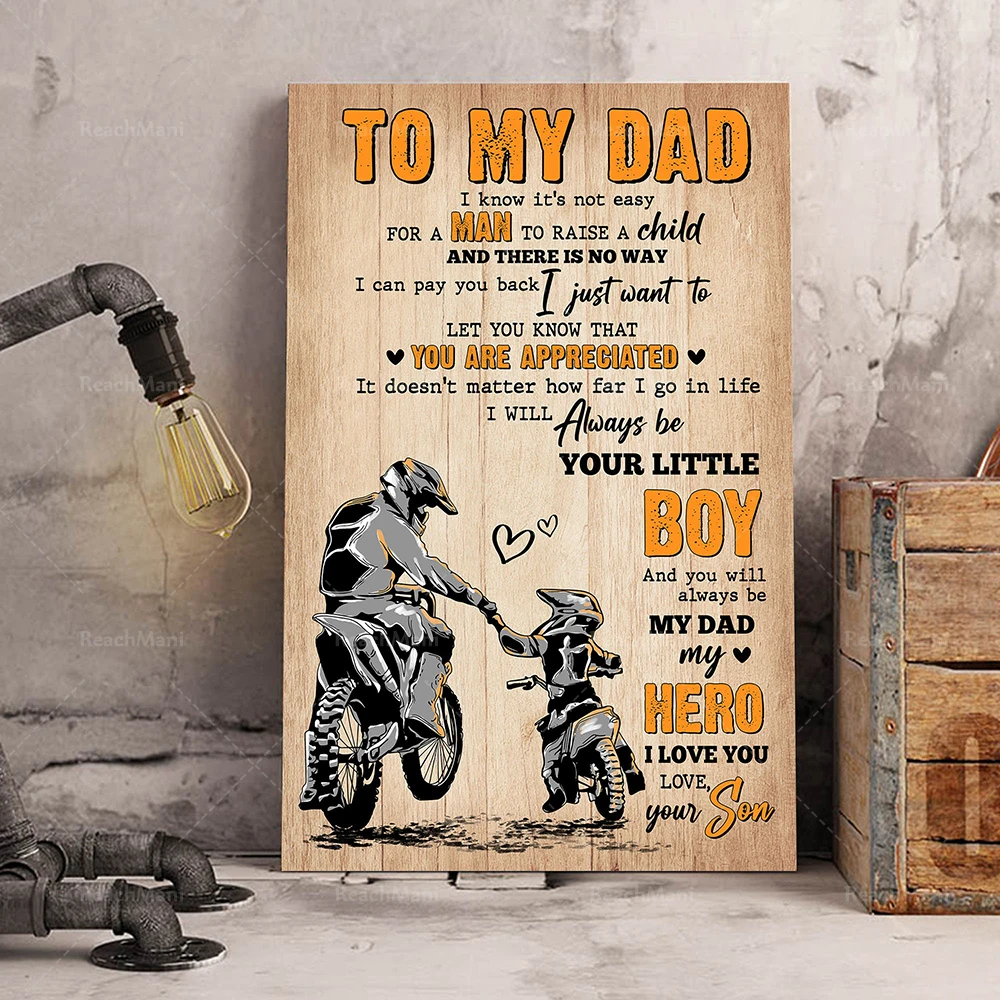 

To My Dad Canvas Art, Dirt Bike Dad Poster, Father's Day Canvas Gift, Dad And Son Wall Decor, Canvas For Dad, Father's Day Gift