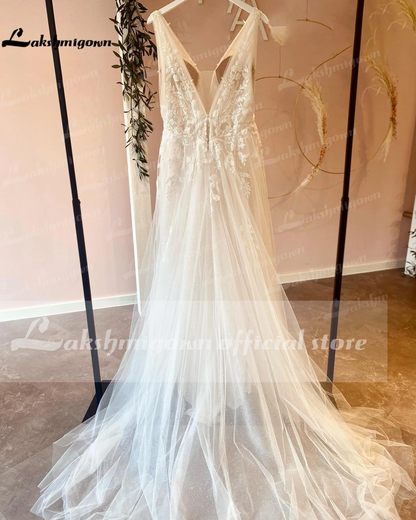 Lindo vestido de casamento 2022 sexy profundo decote em v rendas apliques sem costas varredura trem a linha vestido de noiva vestidos de noite