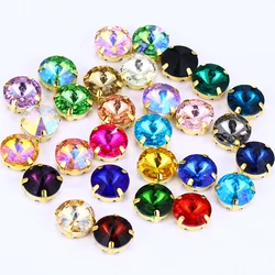 20Pcs Mixed Multiple Colors Shining Rivoli Glass Rhinestones Round Glass Strass Crystal With Golden Claws Sew On Clothing Crafts