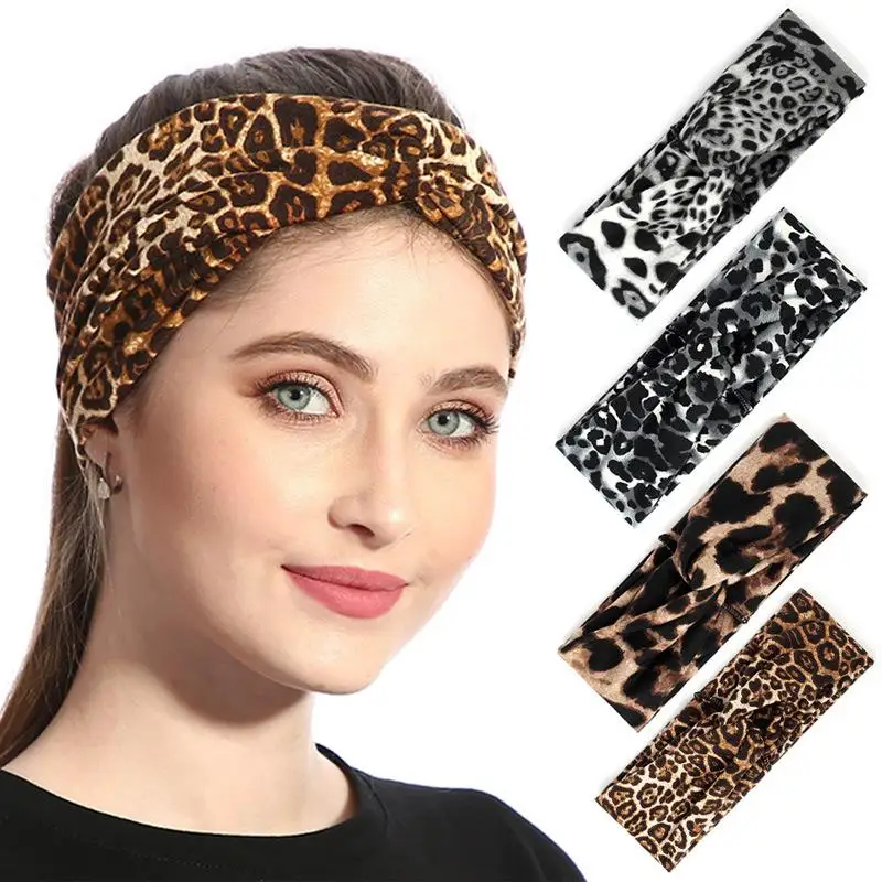 Explosive headband headband leopard print cross-pull headband hairband wide-brim yoga headband