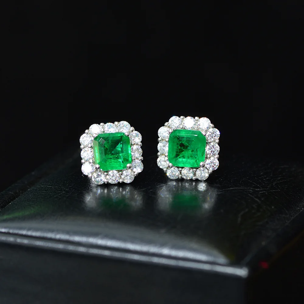 

CMajor Sterling Silver Solid S925 Fine Jewelry Retro Fashion Emerald Square Cubic Zircon Classic Stud Earrings for Women