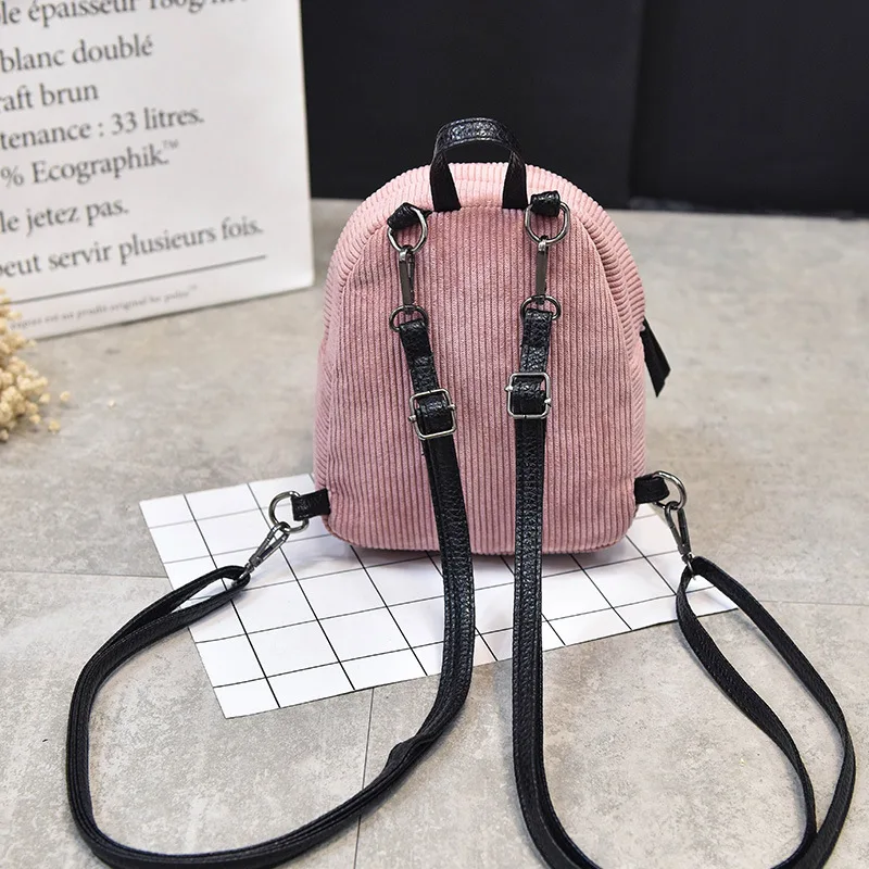 Women Mini Backpack Corduroy Small Crossbody Bag For Teenage Girl Striped Soft Cloth Fabric Shoulder Bag Ladies Kids Phone Purse