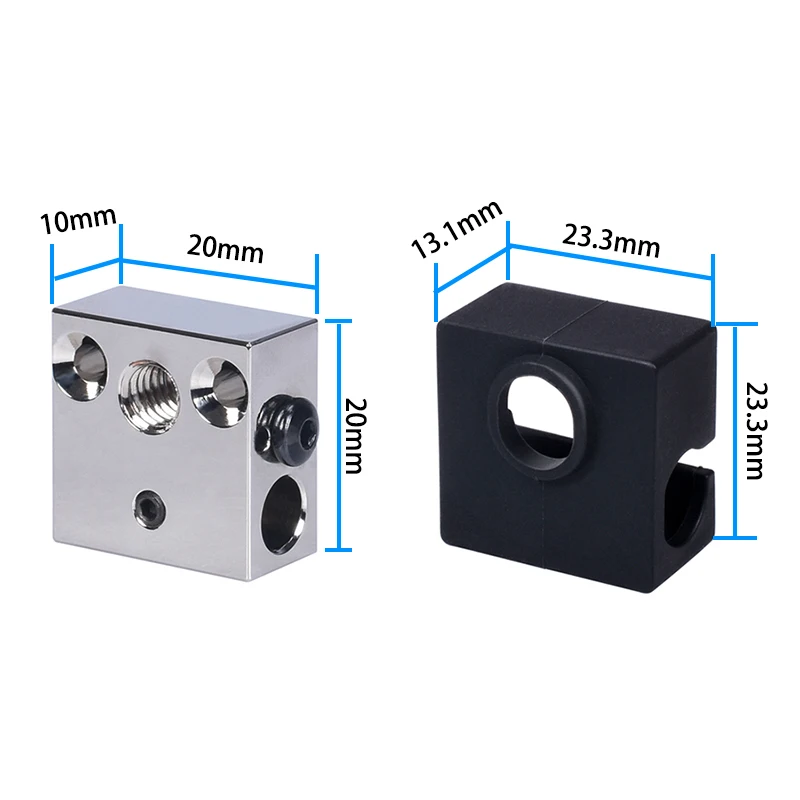 3D Printer Parts CR-10 20*20*10mm All-Metal Aluminium Heater Block MK8 Silicone Sock For Ender 3 Mk7/Mk8/Mk9 J-Head Extruder