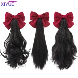 XIYUE Long Wavy Wrap Around Clip In Ponytail Hair Extension Heat Resistant Synthetic Natural Wave With Bow Pony Tail Fake Hair