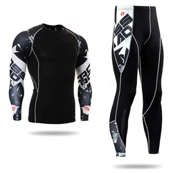 Motorcycle Jersey Sets Men's Fitness Tight Clothes Quick Dry Long Johns Compression Sport Bodybuilding T-Shirt Underwear Suit