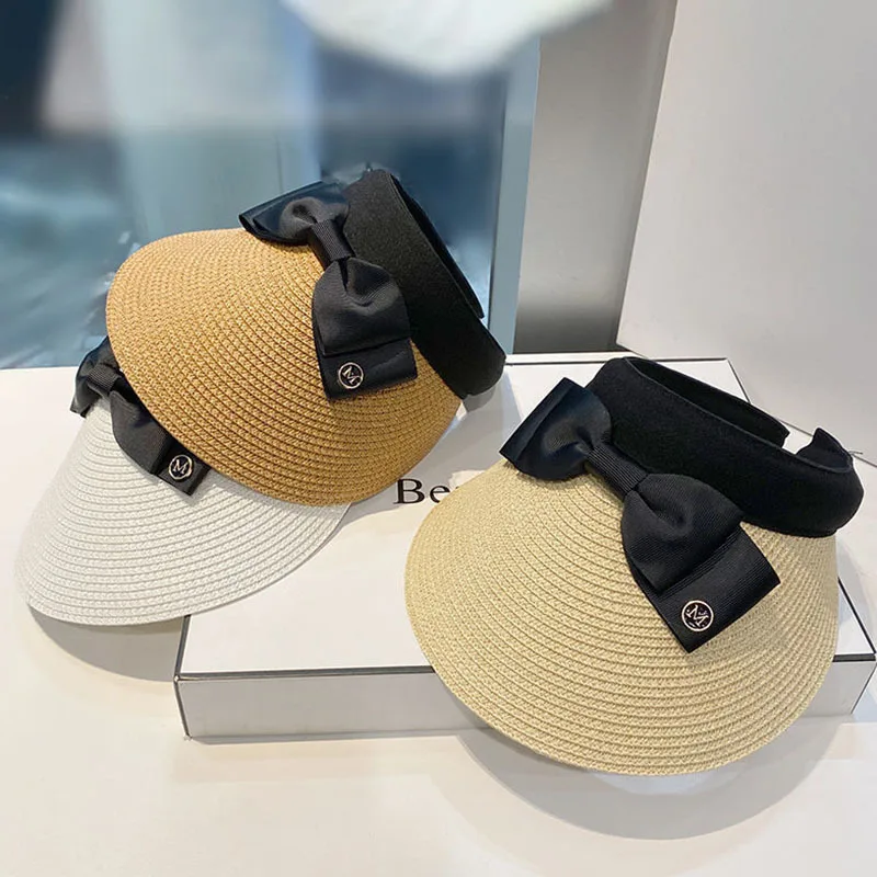 

Summer Female Sun Hats Visor Hat Big Brim Classic Bowknot Folding Straw Hat Casual Outdoor Beach Cap For Women UV Protection Hat