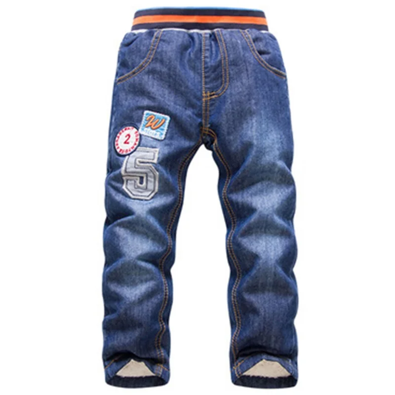 2021 New Warm Pants Kids Cartoon Pant Fashion Boy Girl Jeans Winter Thickening Kids Denim Pants Baby Jean Infant Clothing 3-7Y