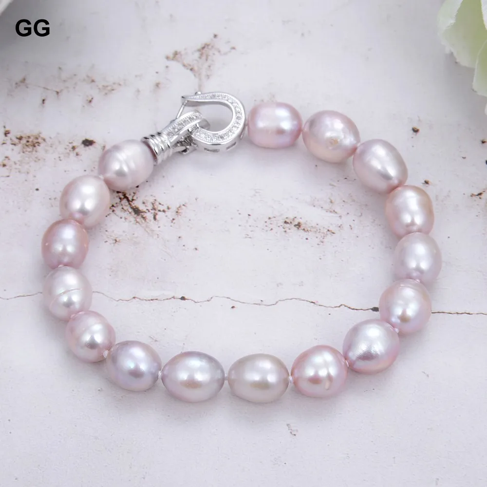 GG 8\'\' 10x12mm Natural Pearl Pink White Gray Black Purple Rice Pearl Bracelet Handmade For Women