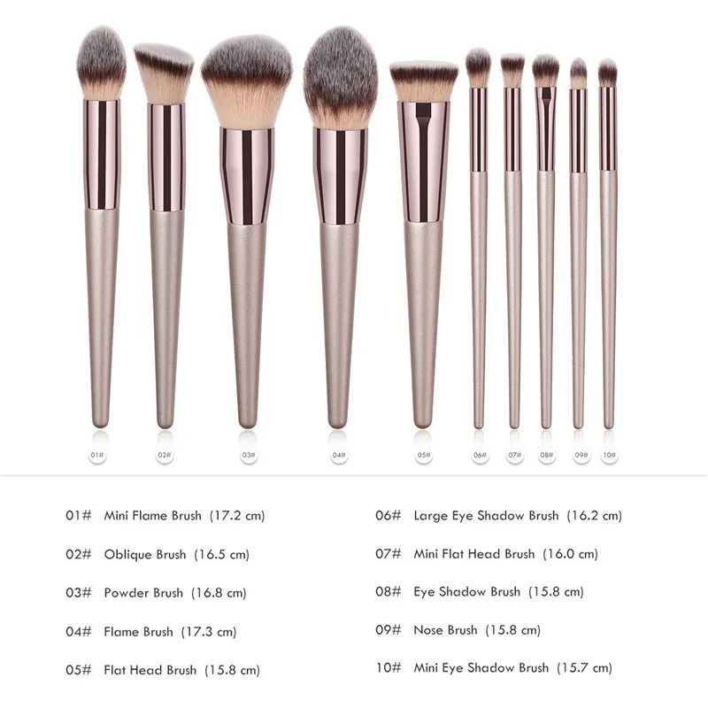 10Pcs Champagne Makeup Brushes Set For Cosmetic Foundation Powder Blush Eyeshadow Kabuki Blending Make Up Brush Beauty Tool