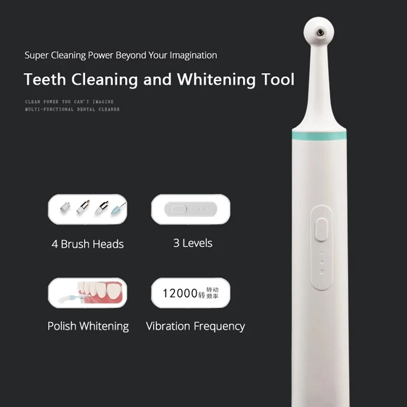 Electric Dental Scaler Multifunctional Teeth Stains Tartar Calculus Remover High Frequency Vibration 3 Modes 4 Replaceable Heads