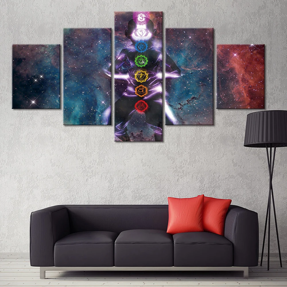 No Framed Canvas 5 Pieces 7 Chakras Yogi Yoga Esoteric Religion Wall Art Posters Pictures Paintings Home Decor for Living Room