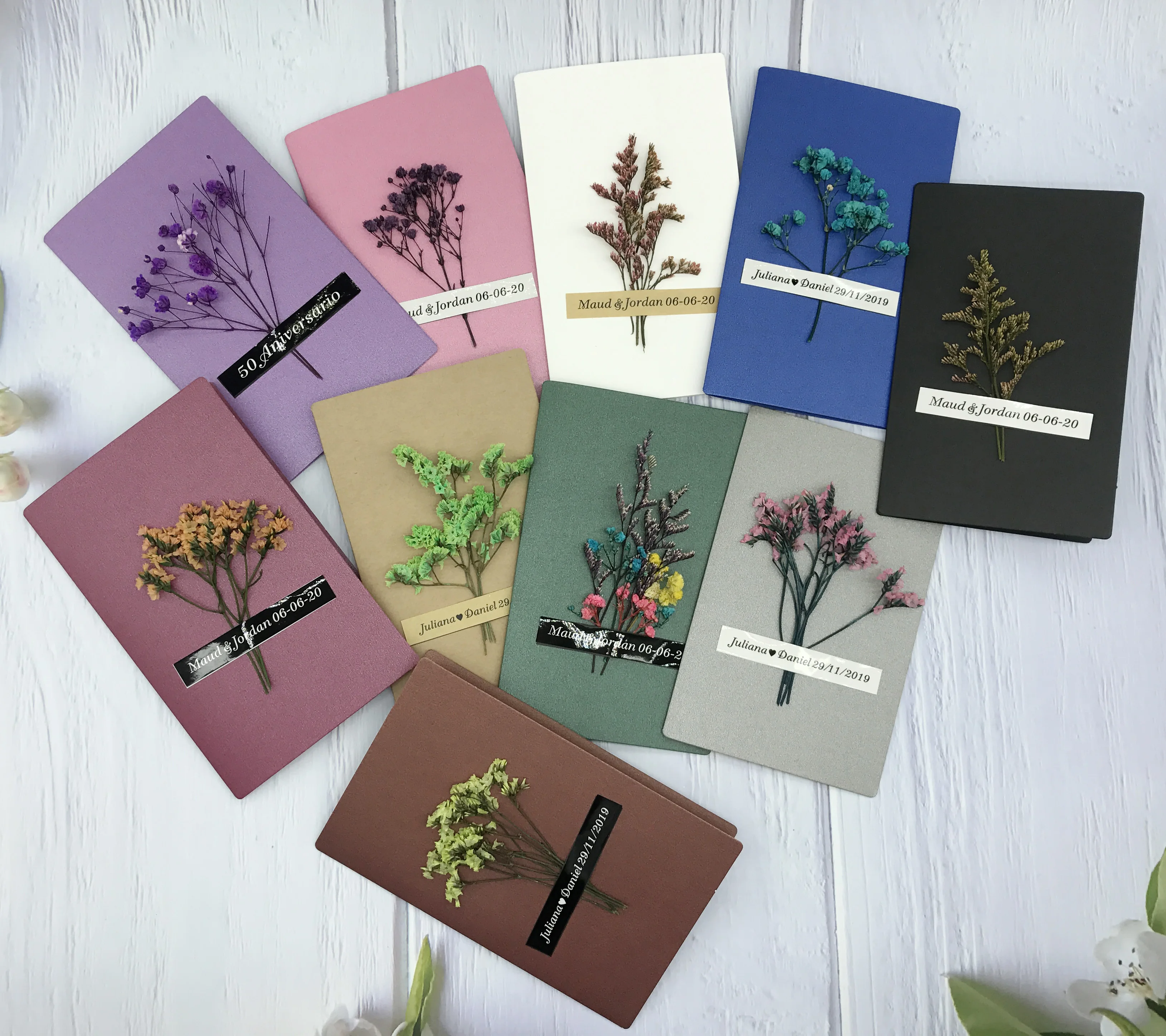 Blank Flowers Handwriting Wedding Cards, Thank You Card, Customized Printing Sticker, Blank Card, Birthday Invitation, 50Pcs Lot