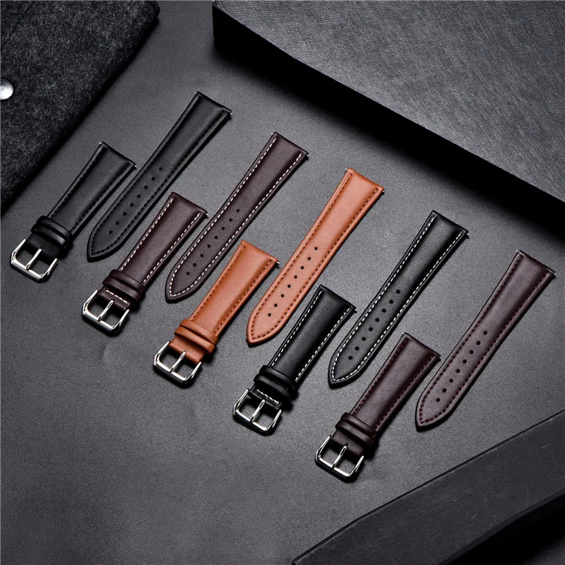 Business Casual Leather Watchband 16mm 18mm 20mm 22mm 24mm Men Women Replacement Watch Accessories Wrist Straps