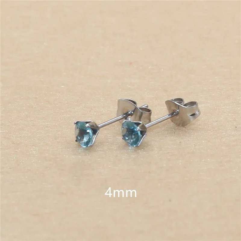 Ohrstecker aus blauem Glas, von 3 mm bis 8 mm, Edelstahl, echt vergoldet, verblasst nicht leicht, allergiefrei – Detail 12